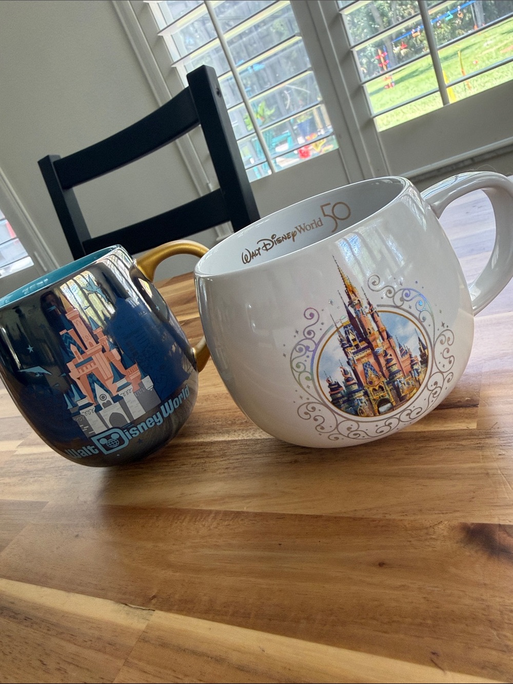 Disney Castle Mugs – White with Gold Accents & Navy Blue